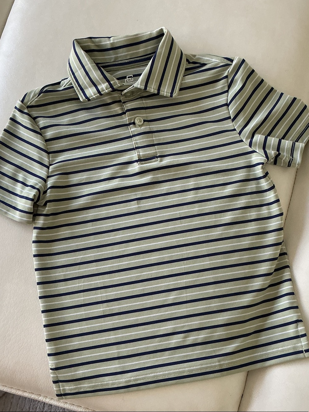 Class Club - Kids Striped Polo Shirt in Light Olive and Navy
